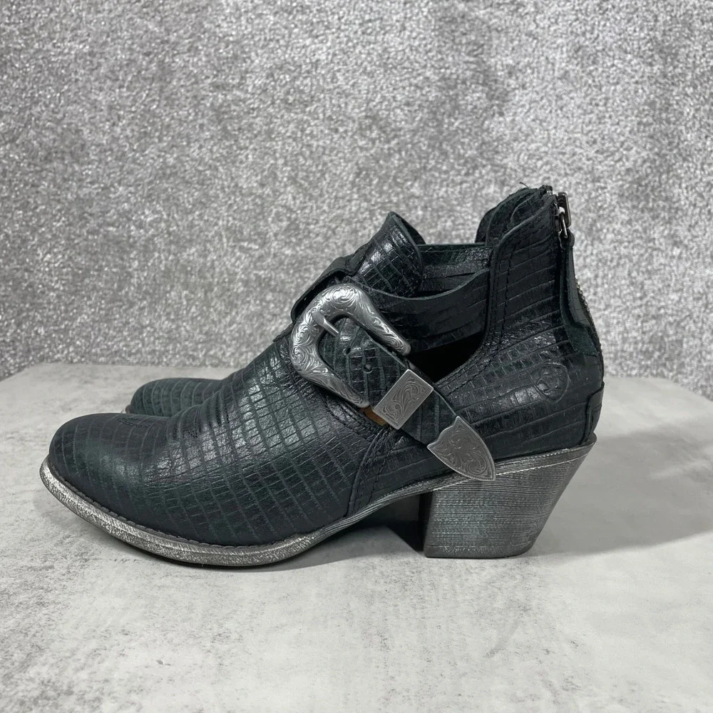Ariat Booties Womens 7 Dixon Buckle Black Lizard Embossed Leather Cutout Ankle